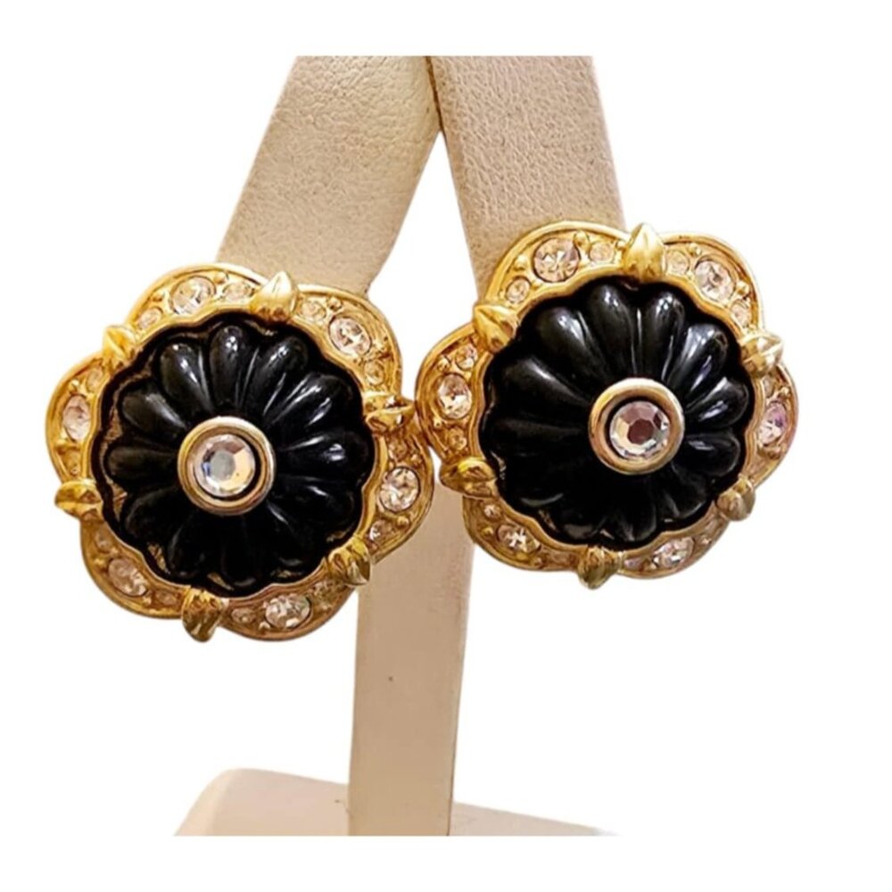 Vintage Molded Acrylic and Rhinestone Joan Rivers Clip Earrings (A2295)